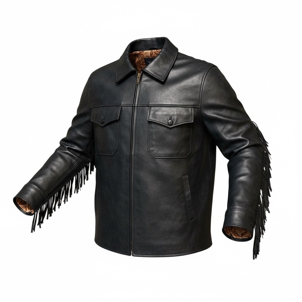 Vintage 70’s Black Leather Biker Shirt Jacket with Fringe
